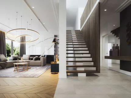 intérieur maison moderne, escalier luxe
